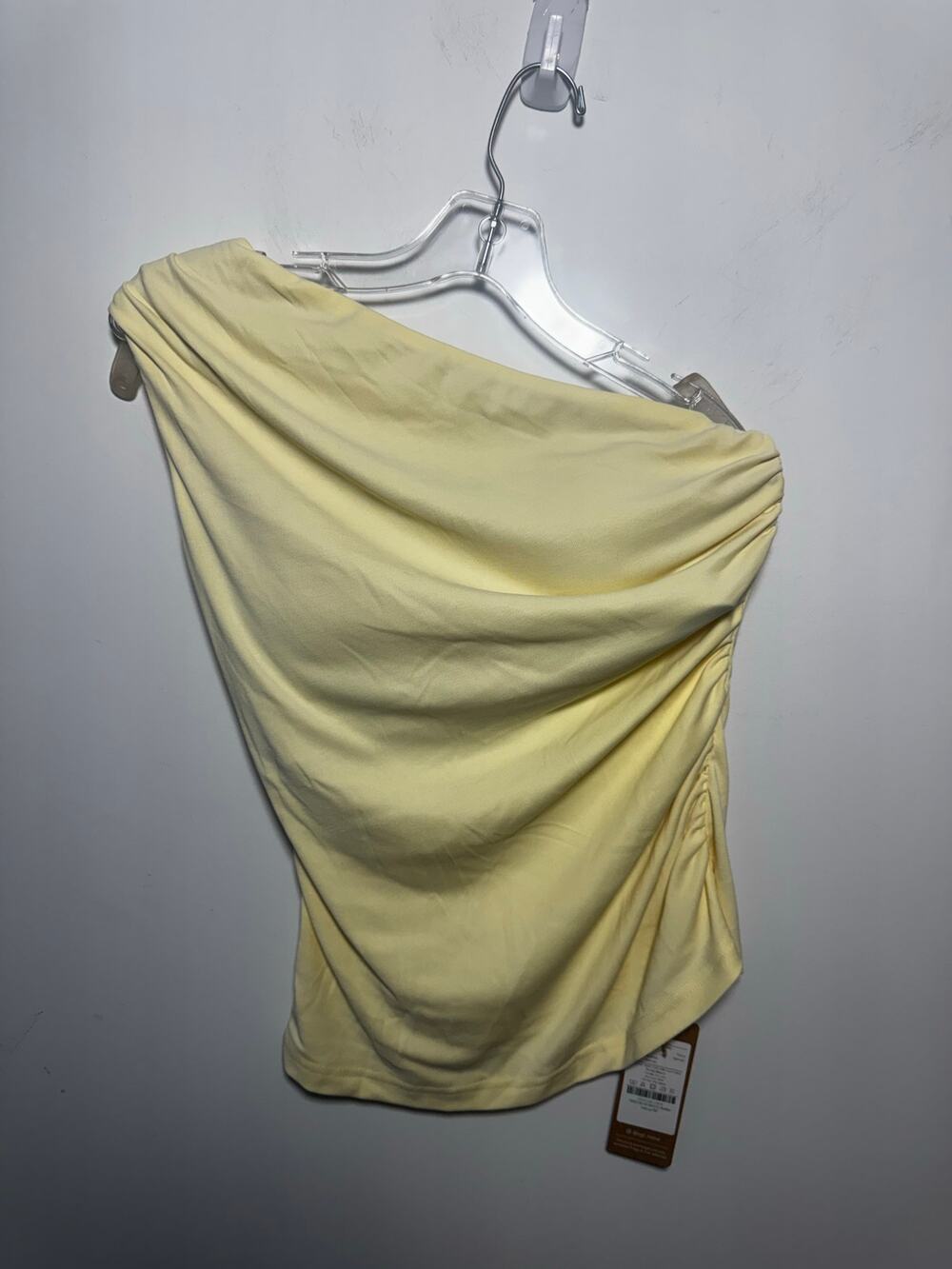 OGL Asymmetrical One Shoulder Ruched Top Butter Yellow Size M NWT